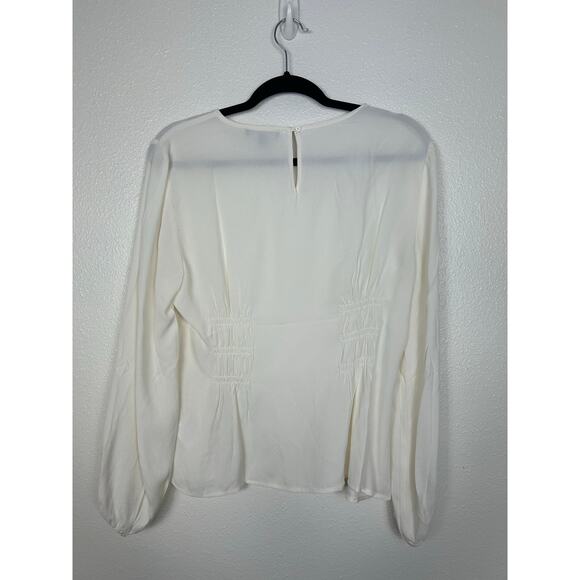 J. Crew Shirred Waist Viscose Crepe Long Sleeve Top Cream Sz 12 Peasant - Picture 7 of 7